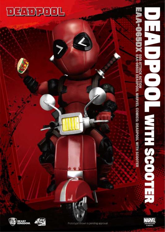 Marvel Deadpool Egg figure riding on his scooter 